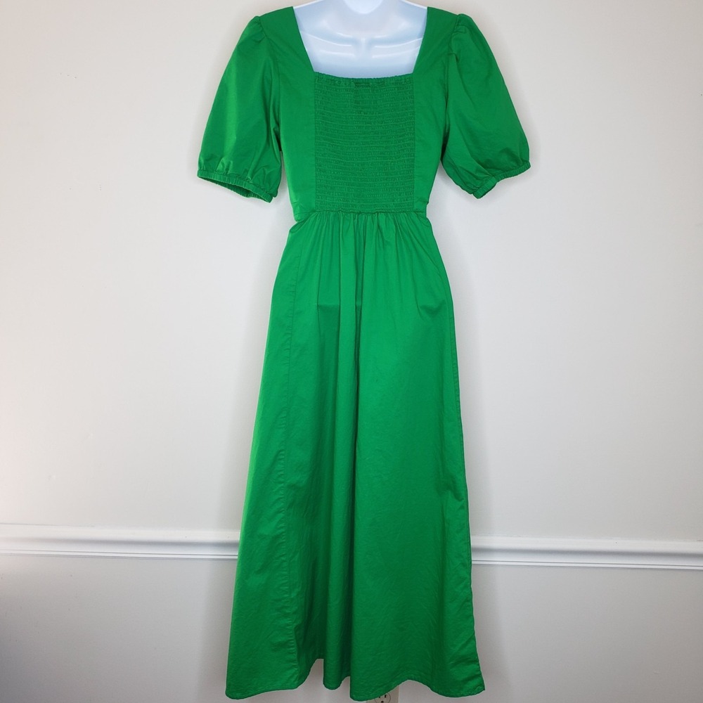 Old Navy Puff Sleeve Maxi Dress Sz M Kelly Green Empire Garden Y2K Cottage Boho - Picture 7 of 16